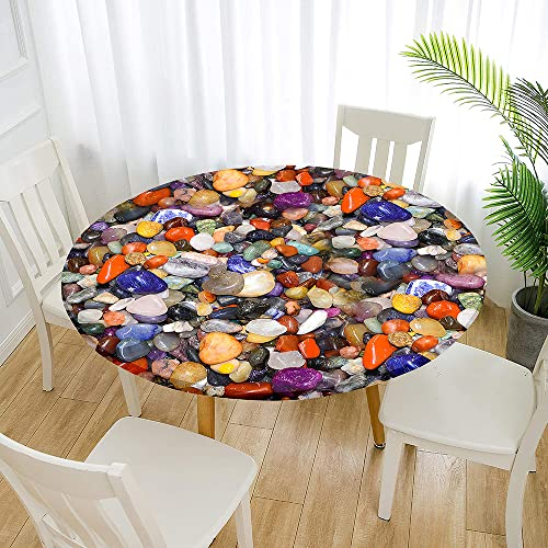 Morbuy Rund Tischdecke Elastisch, Lotuseffekt Abwischbar Rund Tischdecken Kopfsteinpflaster Drucken Tischtuch für Küchen Garten Outdoor (Für Tisch 50-60 cm,Mehrfarbig)