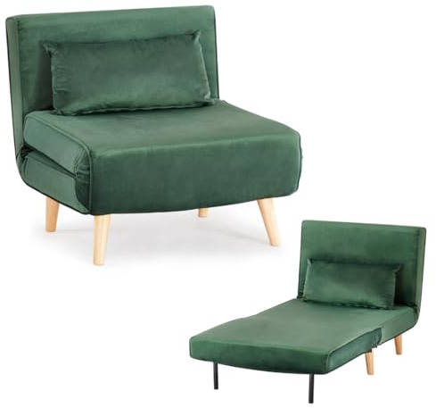 Home Detail Sofa Bed Single Chair Velvet Fabric Armchair Sleeper Chair Chaise Pull Out (Green Velvet)