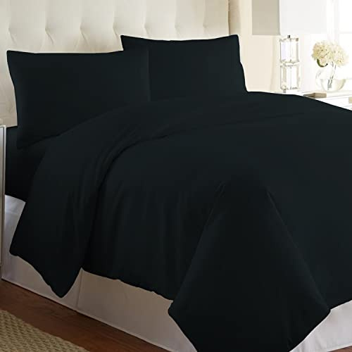 Pizuna Bettwäsche 140x200 + 70x90 Baumwolle Schwarz 800 Fadenzahl | 100% Langstaple Baumwolle Bettbezug und Kissenbezug, Mako Satin 2-Teilig Bettwäscheset 140x200 + 70x90 Schwarz Mako Satin