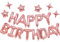 iPartycool 24pcs Happy Birthday Balloons Banner, 3D Rose Gold Premium Mylar Foil Letter Happy Birthday with 6pcs Star Balloons Kits for Kids Girls Women Adults Party Decorations