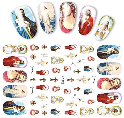 Nagel Sticker 3D Karton Gesichert Jesus Muster Nail Art Aufkleber Jungfrau Maria Nagel Aufkleber,Farbe-6