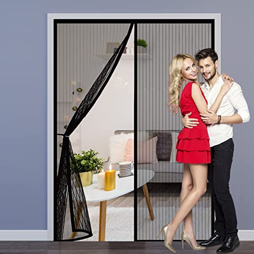 Moustiquaire Porte Fenetre 190 x 235 cm Fermeture Automatique,Sans Perçage,Pliable Moustiquaire Store Enroulable Kit d'installation Complet Pour Porte Fenetre, Noir