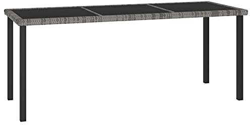 Homgoday Mesa de jardín, mesa de comedor, muebles de jardín, mesa de balcón, mesa de comedor, mesa de ratán, mesa de cristal gris, 180 x 70 x 73 cm, polirratán