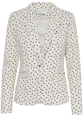 ICHI IHKATE Print BL18 Damen Blazer Jackenblazer 74% Polyester, 22% Viskose, 4% Elasthan Regular fit, Größe:L, Farbe:Birch Heart AOP (202741)