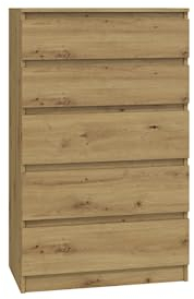VBChome Kommode mit 5 Schubladen 70 x 40 x 110 cm Eiche Artisan Grifflose Schubladenkommode Mehrzweckschrank für Flur Schlafzimmer Wohnzimmer Kinderzimmer Modern Eiche Artisan