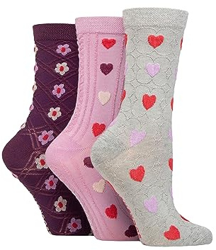 SockShop Ladies 3D Textured Patterned Pelerine Soft, Cooling and Breathable Bamboo Socks in a Multipack of 3 Pairs (UK, Numeric, 4, 8, Regular, Regular, Hearts)