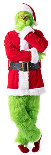 Applysu Grünes Monster-Kostüm für Erwachsene, Kostüm-Outfits für Erwachsene, Weihnachtskostüm, 7 Stück
