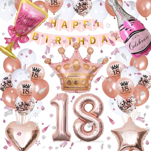 Waziwe 18. Geburtstag Deko, Deko 18. Geburtstag Mädchen, 18. Geburtstagsballons in Verschiedenen Formen und Farben, Geburtstagsbanner und Tischdeko Machen Ihren Tag Unvergesslich