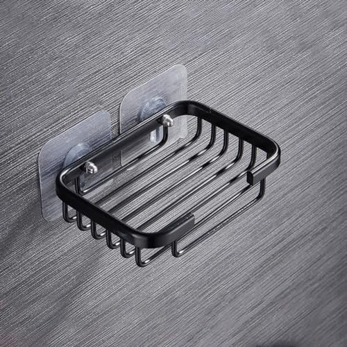 Porte-savon en métal à forte ventouse, support mural autocollant, pour salle de bain, douche, baignoire (noir)