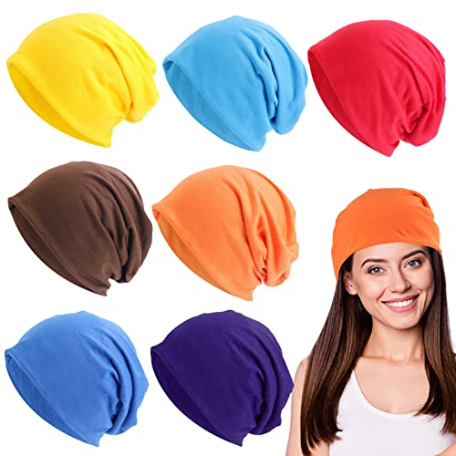 BEROZA 7 Stücke Slouchy Beanie Schlag Hut, Dünne Slouch Beanie Mützen Leichte Übergangsmütze Strickmütze, Slouchy Beanie Mütze Nacht Haarkappe für Laufen, Fahrrad, Schlafen, Chemo
