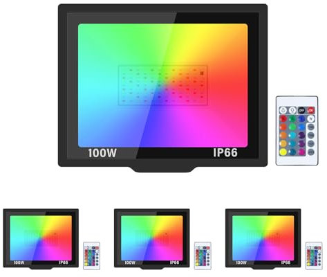 Willpower 4pz RGB Faretto LED da Esterno 100W, Faretto LED Cambio Colore RGB Modalità di Strobo DIY, con Telecomando, 16 Colori, Impermeabile Proiettore per Interno Esterno Giardino Cortile Partito