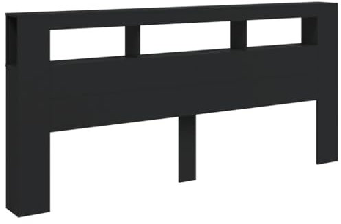 vidaXL Tête de Lit à LED, Panneau avec Rangement, Accessoire de Lit, Tête de Cadre de Lit Chambre, Noir 220x18,5x103,5 cm Bois d'Ingénierie