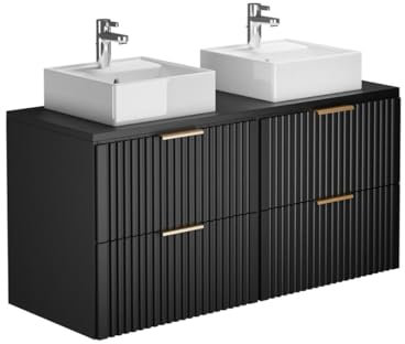 Vente-unique-Waschbeckenunterschrank hängend mit Aufsatzwaschbecken - Streifenoptik - Schwarz - 120 cm - ZEVARA