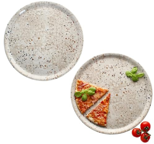 MamboCat 2er Set Pizzateller Stone Drops I Ø 33 cm I für 2 Personen I große Pizzateller aus Porzellan mit 3D Stein-Optik I für Pizzen oder zum Anrichten I XL-Speiseteller, Servierplatte