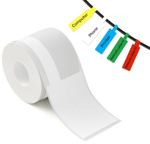 NIIMBOT Cable Label Roll for B1/B21/B3S Printer, 1.18'' x 3.74'' (30×95mm) Self-Adhesive Stickers, 80/Roll (White)