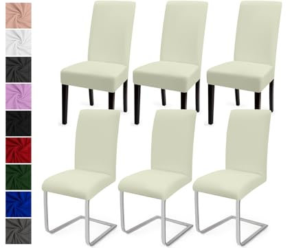 Fundas Sillas de Comedor Pack de 6 Cubiertas de Sillas Fundas para Sillas Modern Fundas Sillas Comedor Lavables Cubiertas para Sillas Fundas Elásticas para Boda, Hogar, Hotel (Marfil, Pack de 6)-C