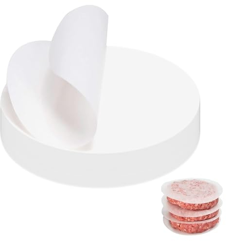 100pcs Burger Greaseproof Paper Sheets Round Non Stick Burger Press Wax Discs Papers Baking Parchment Wrapping Circles for Foods Seperating Patty Meat Beef Cookies Storing Cake Tin Baking Pans(11cm)