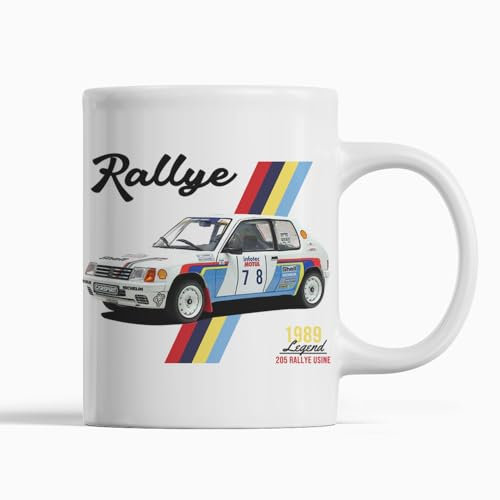 Mug 205 Rallye T16 | céramique, blanc brillant, imprimés des 2 côtés | idée cadeau voiture de course