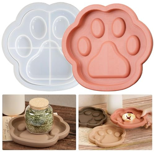 Tuxuzal Silikonform Epoxidharz Untersetzer Katzenpfote - Gießform für Kunstharz, Beton, Gips - Rosa