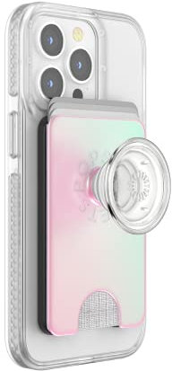 PopSockets Phone Wallet with Expanding Grip and Adapter Ring for MagSafe, Phone Card Holder, Wireless Charging Compatible, Wallet Compatible with MagSafe - Mermaid Pink