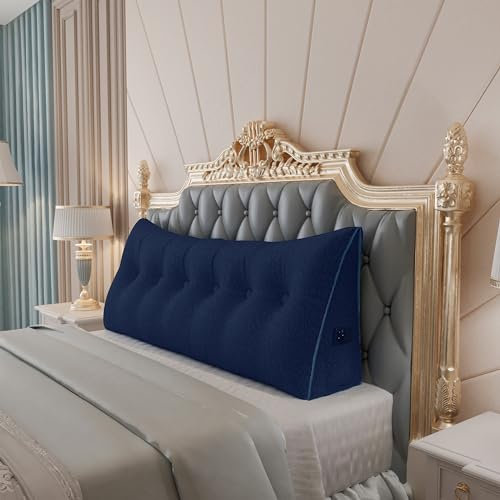 Johnear Keilkissen Lesekissen für Bett und Sofa Lehnenkissen Dunkelblauer Samt Kissen 180cm, Rückenkissen Kopfteil Bett Rückenlehne Großes Dreieckiges Lendenkissen