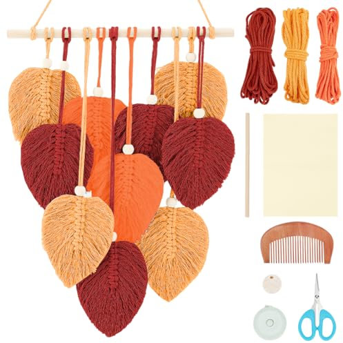 FREEBLOSS Set Macramé Feuille Kit Feuille Macramé Kit de Suspension Murale Macramé Feuille Macramé Feuille D'oranger Kits de Macramé pour Débutants Tapisserie de Feuilles de Macramé