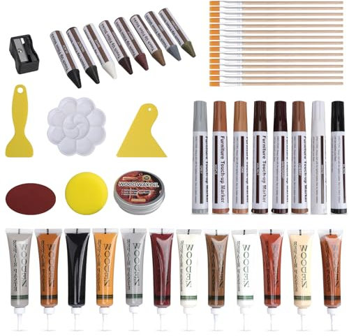 47 Stück Laminat Reparaturset, Holz Parkett Reparaturset für laminatboden, Holzkitt, Oberflächenkratzer abdecken für Kratzer, Risse, Löcher, Schränke, Laminat, Restaurieren Sie alle Holzmöbel