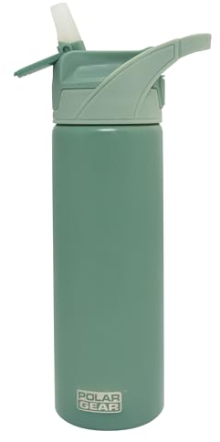 Polar Gear 575ml Stainless Steel Water Bottle with Straw - Double Wall Insulated Water Bottle With Straw - Leakproof Sports Water Bottle with Push Button Soft Spout Release & Carry Handle (Eucalyptus)