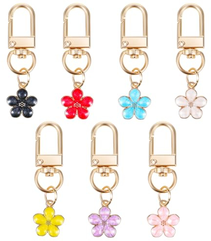 Qianyu 7 Stück Cute Flower keychains for Women, Kirschblüten Schlüsselanhänger Mini Blume Taschenanhänger Aesthetic Charm Geldbörse Taschenzubehör für Frauen Mädchen Geschenke