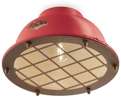 Licht-Erlebnisse Deckenlampe Keramik Metall E27 Ø 35 cm Rot Shabby Antik Rostbraun Handarbeit Vintage Premium Deckenleuchte Wohnzimmer Küche Flur Beleuchtung Bad