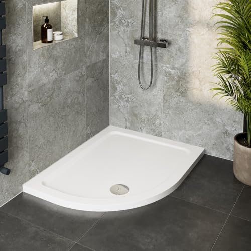 Hydrolux® 1000 x 800 x 45mm White Bathroom Shower Tray for Enclosures Cubicles & Wet Room with Waste, Offset Quadrant Left Hand