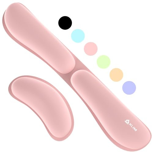 KLIM Mouse & Keyboard Wrist Rest Set - Silky Gel Memory Foam - Ergonomic Wrist Rest for Computer Keyboard, Wrist Pad for Keyboard + Wrist Rest for Mouse - for Gaming and Office - Pain Relief - Pink
