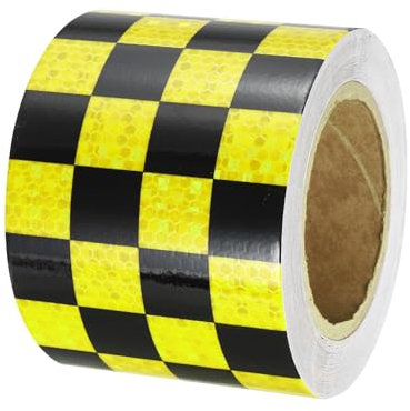 PATIKIL Ruban Réfléchissant Adhésif Carré Fluorescent Jaune Noir 1 Rouleau 10cm x 20 Mètres Ruban Adhésif Réfléchissant de Sécurité Imperméable pour Camions, Remorques, Voitures