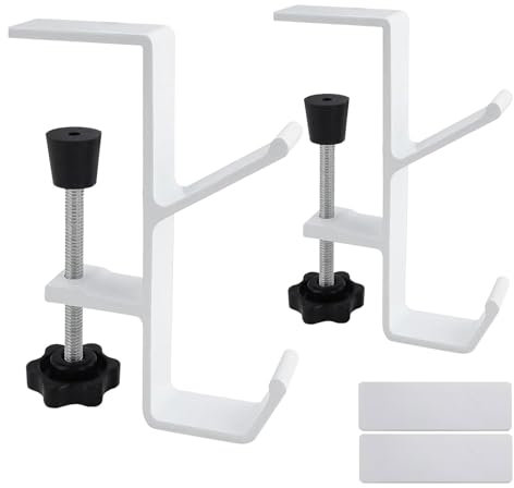 FHBHJNATC 2 Pezzi Porta Borsa da Tavolo Nero, Appendi Borsa da Tavolo, Gancio per Borsa da Tavolo, Adatto a Scrivanie per Computer, Scrivanie da Lavoro, Elevata Capacità di Carico (Bianco)