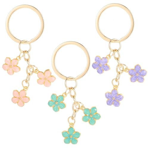 Teaaha 3 Stück Schlüsselanhänger Aesthetic Für Frauen, Schlüsselanhänger Blume, Keychain Aesthetic, Aesthetic Schlüsselanhänger, Niedliche Dekoration Anhänger Taschenzubehör (Lila, Rosa, Grün)