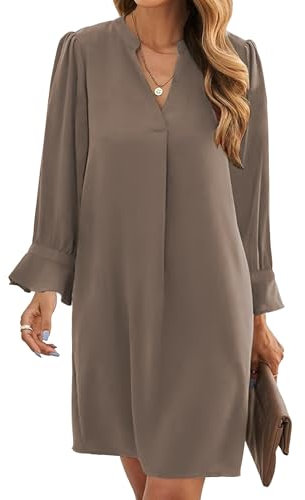 Famulily Women's Summer Oversized Shirt Dress - Casual Pleated Mini Short Dress with Sleeves - Coffee XL