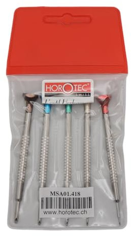 Horotec 01.418 - Cacciavite per orologiaio in acciaio inox con punta a croce Testa per cacciavite in alluminio anodizzato montata su cuscinetto a sfera - Swiss made (5 cacciavite)