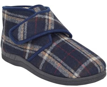 Chums Men's Fleece Lined Wide Fit Boot Slippers Adjustable Strap, Cosy Insulated Fleece Interior & Easy Touch Fasten Navy 10