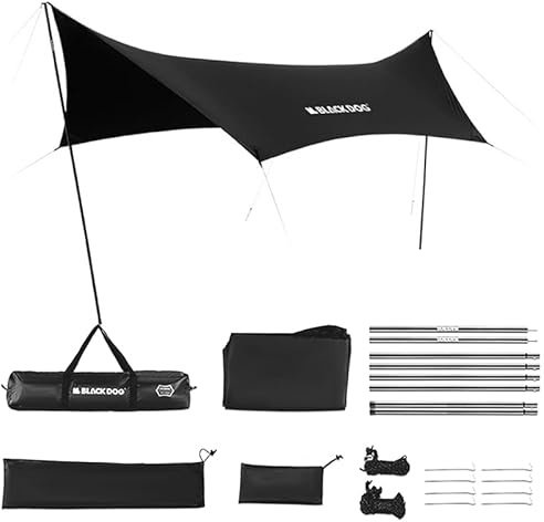 Blackdog Campingplane mit Stangen, 4,7 x 2,5 m, großes wasserdichtes Campingzelt, Überdachung, 6–10 Personen, PU3000 mm, Schattenmarkise für Auto, Camping, Hängematte, Regen, Outdoor, Picknick