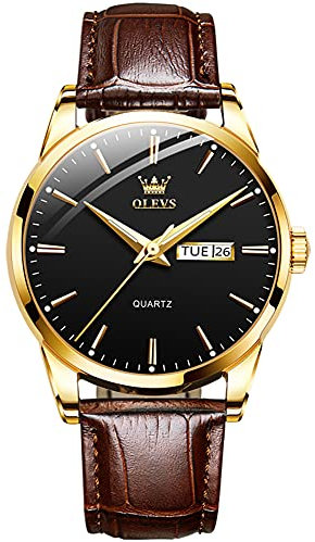 OLEVS Herren Armbanduhr Klassisches Schwarz Wählscheibe Analoger Quarz Lederarmband Herrenuhr Einfachheit Leicht Zu Lesen Braun Leder Uhren Herren Wasserdicht Tag Datum Mens Watches