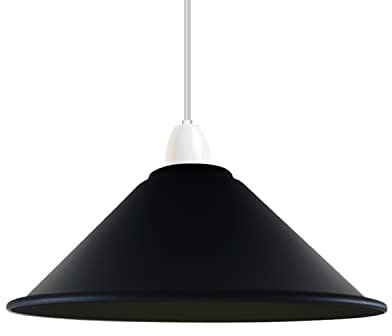 LEDSONE Cone Black Lamp Shade 22cm Metal Light Shade for Ceiling Pendant, Modern Industrial Lampshade for Kitchen, Hallway, Bedroom E27 Fitting Compatible