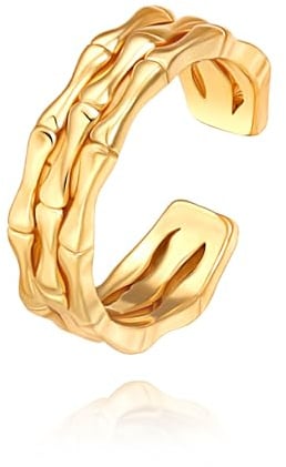 Aobei Pearl 18K vergoldete Bambus-ähnliche Knickel Ring High Polish Chunky Daumen Finger Schmuck Minimalistische verstellbare Komfort Fit offenen Ring für Frauen