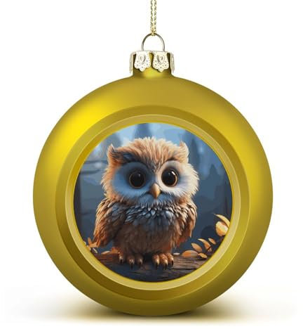 Weihnachtsbaumkugel-Ornamente, goldene niedliche Eule, bedruckt, Weihnachtskugel, Weihnachtsbaum-Hängedekorationen für Urlaub, Hochzeit, Kamin, 2 Stück