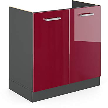 Moderner 80 cm Spüle Unterschrank in Bordeaux Hochglanz / Anthrazit stilvolle Aufbewahrungslösung für Ihre Küche