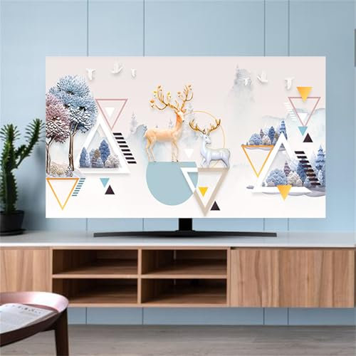 Hixingo Cubierta Antipolvo para TV, Funda para Televisor Elástico Protector para Smart TV, Cubierta de Televisión Pantalla de Funda impresión de Ciervos (Beige,65)