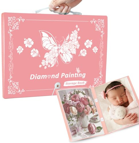 MUFEKUM A3 Handheld Storage Book 30 Pocket for Diamond Painting (Pink) | Diamond Art Storage Book with 30 Pocket, Diamond Paintings Picture Album for 12”x16” Diamond Art Portfolios Photo Picture