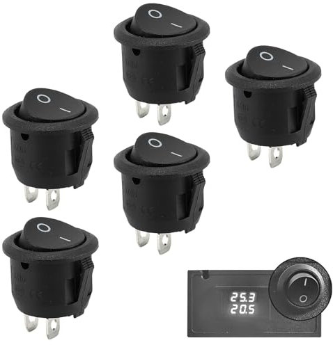 5 Stück Kippschalter 12V,Wippschalter Mini,Ein Aus Schalter 12 Volt,2 Polig Mikroschalter Kfz Rund On/Off für Lampenschalter Switch 10 A/125V,6 A/250V,für Einbau Taster Auto Motorrad Boot Wohnmobil