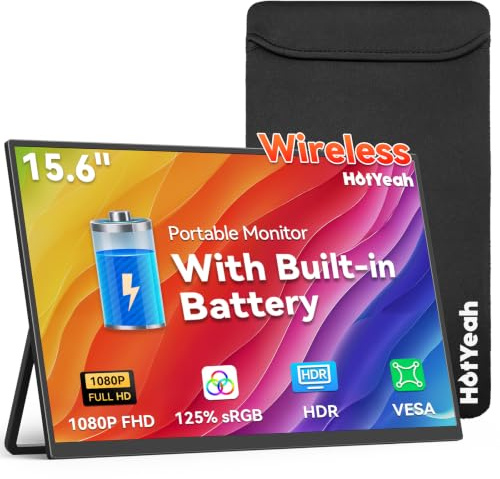 Monitor portátil inalámbrico alimentado por batería compatible con AirPlay Miracast pantalla IPS de 15.6 pulgadas 1080P USB-C HDMI pantalla externa 2ª pantalla para laptop, MacBook, PC, teléfono