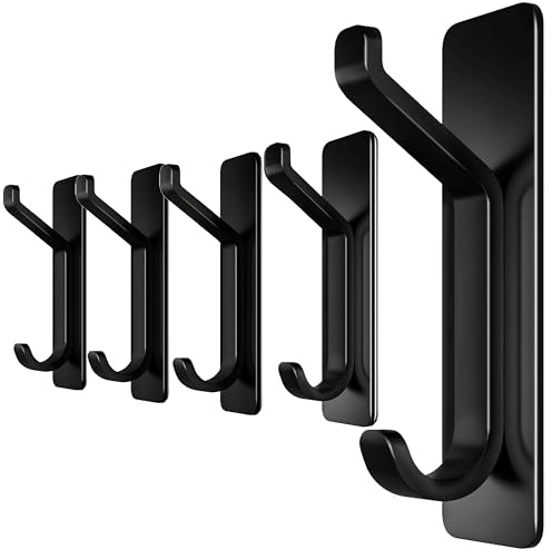 4smile Klebehaken extra stark, 5 Stück, Haken Selbstklebend aus Edelstahl, Kleiderhaken selbstklebend, Handtuchhalter ohne Bohren schwarz matt, Garderobenhaken für Türen, Schränke & Badezimmer