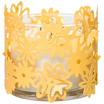 Partylite Duftwachsglas-Aufsatz Garden Bouquet Dekoratives Leuchtend gelbes Blumen-Ausschnitt-Metall-Design Stilvolle Wohn- und Küchendekoration für Glas-Kerzen, Männer und Frauen